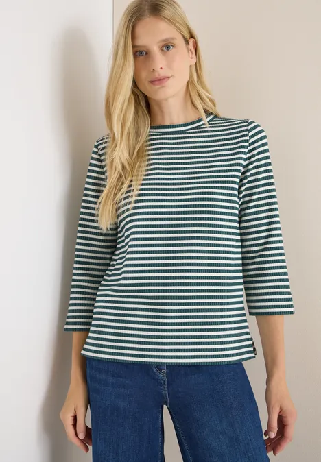 Gestreiftes Strukturshirt jewel green