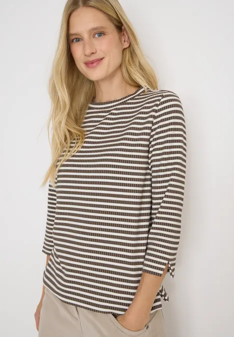 Gestreiftes Strukturshirt cocoa taupe