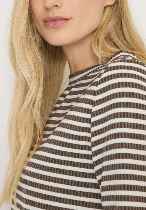 Gestreiftes Strukturshirt cocoa taupe