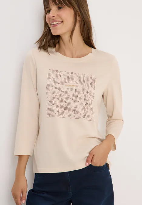 Shirt mit Schmucksteinen oat milk beige