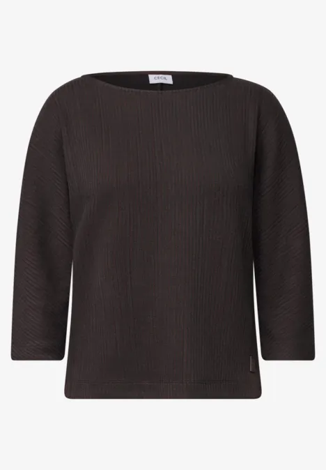Shirt im Two-Tone-Look mit Boat Neck truffle brown Dunkelgraues, fein geripptes Shirt mit Dreiviertelärmeln und rundem Ausschnitt.