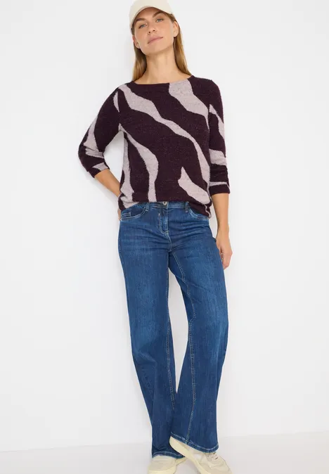 Gemustertes Federgarn Shirt eggplant red