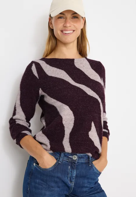 Gemustertes Federgarn Shirt eggplant red