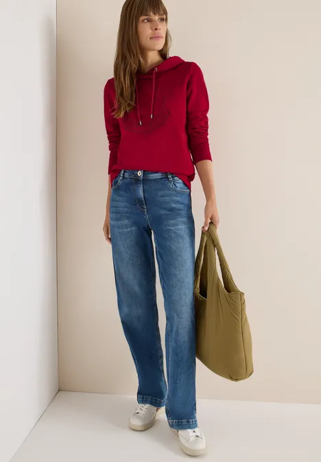 Hoodie met borduursel beaujolais red