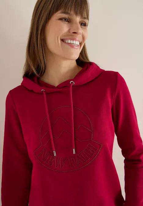 Hoodie met borduursel beaujolais red