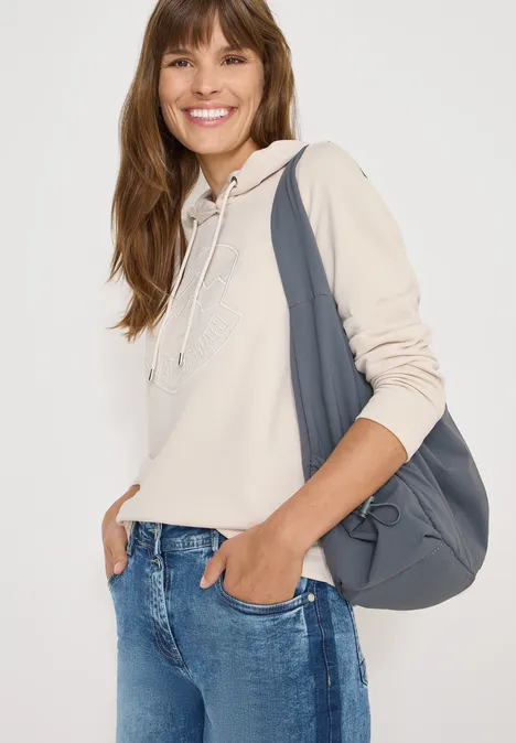 Hoodie met borduursel light greige