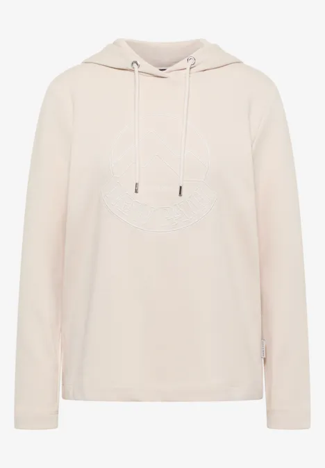 Hoodie met borduursel light greige
