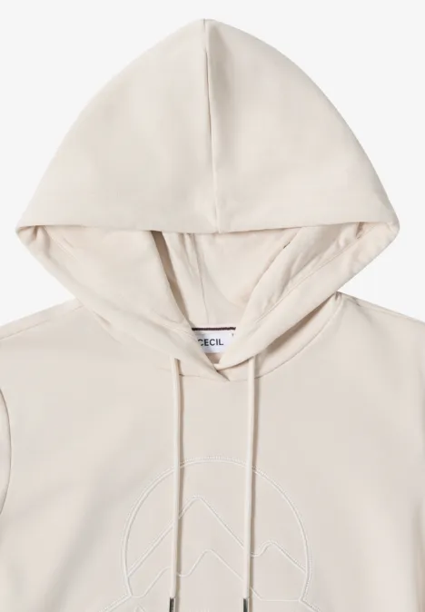 Hoodie met borduursel light greige