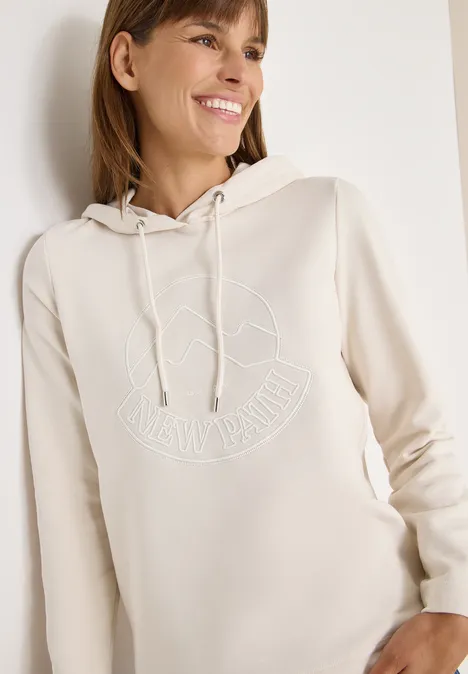 Hoodie met borduursel light greige