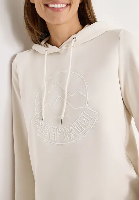 Hoodie met borduursel light greige