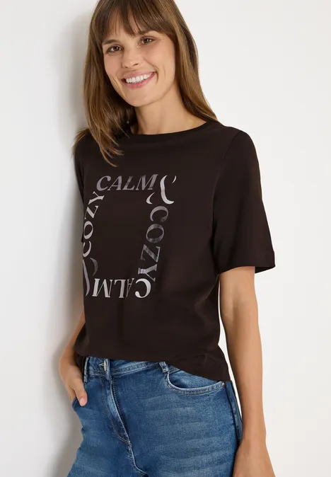 T-Shirt mit Frontprint tartufo brown