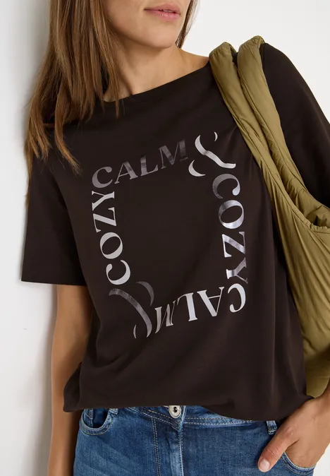 T-Shirt mit Frontprint tartufo brown