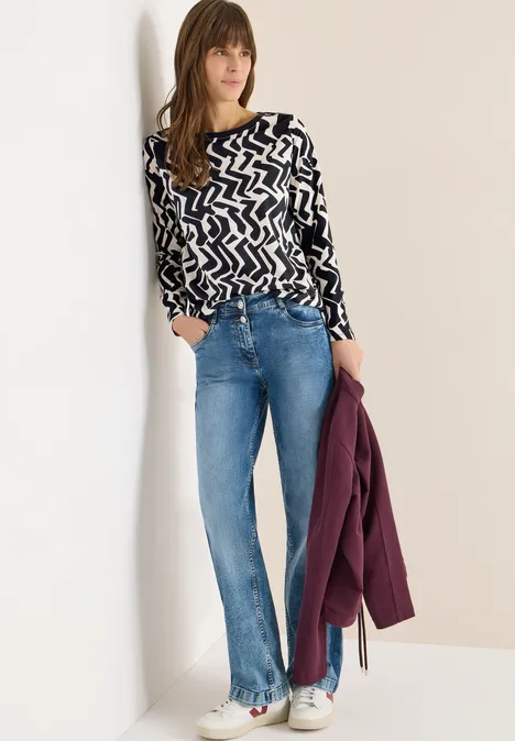 Gemustertes Langarmshirt light greige