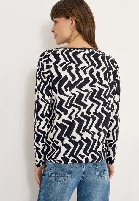 Gemustertes Langarmshirt light greige