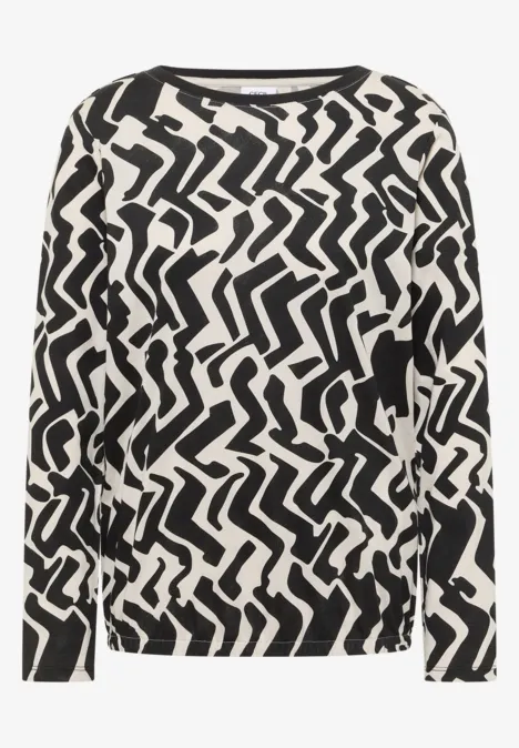 Gemustertes Langarmshirt light greige