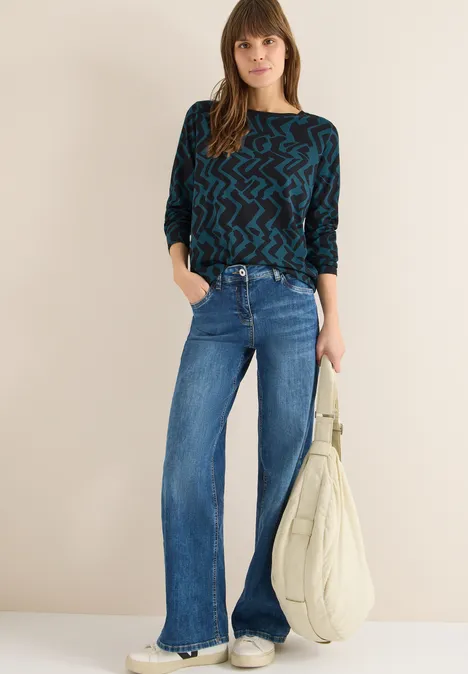 Gemustertes Langarmshirt dark sea green