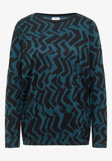 Gemustertes Langarmshirt dark sea green