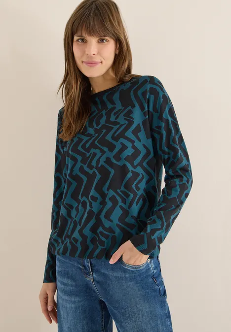 Gemustertes Langarmshirt dark sea green