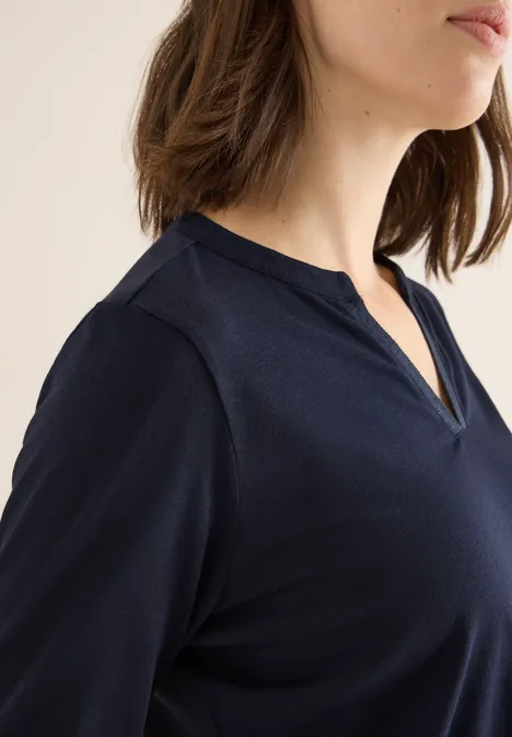 Tunique Femme Cecil - T-shirt Long Col Fendu En Coton Confortable