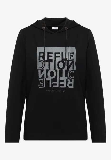 Hoodie Shirt mit Folienprint Black Hoodie Shirt mit Folienprint Black