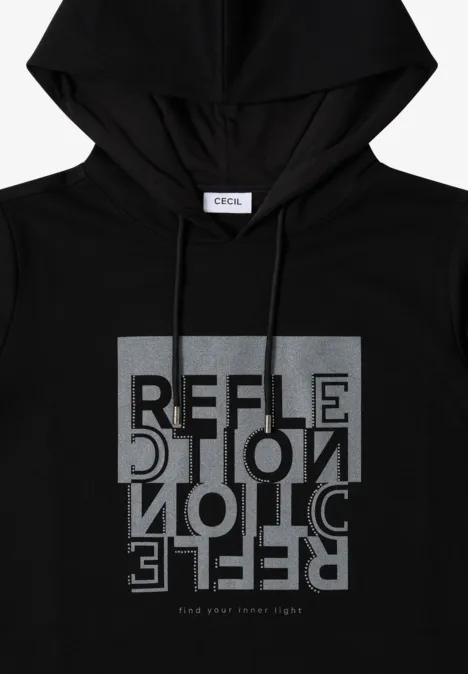 Hoodie Shirt mit Folienprint Black Hoodie Shirt mit Folienprint Black
