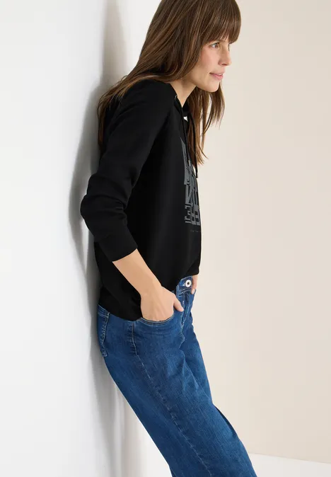 Hoodie Shirt mit Folienprint Black Hoodie Shirt mit Folienprint Black