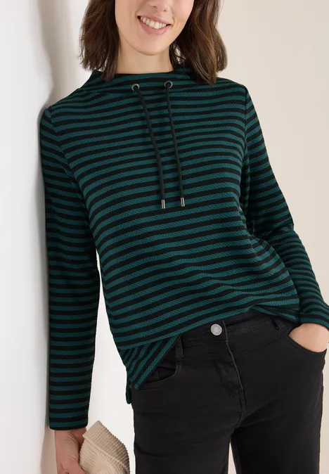 T-shirt rayé à col funnel dark sea green