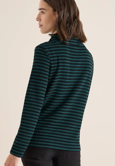 T-shirt rayé à col funnel dark sea green