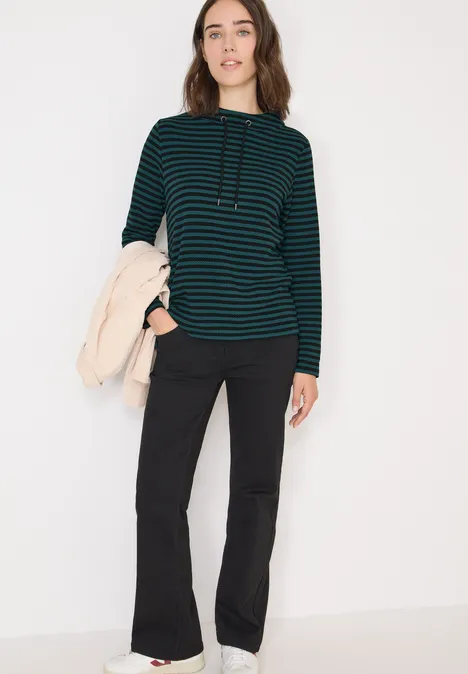 T-shirt rayé à col funnel dark sea green
