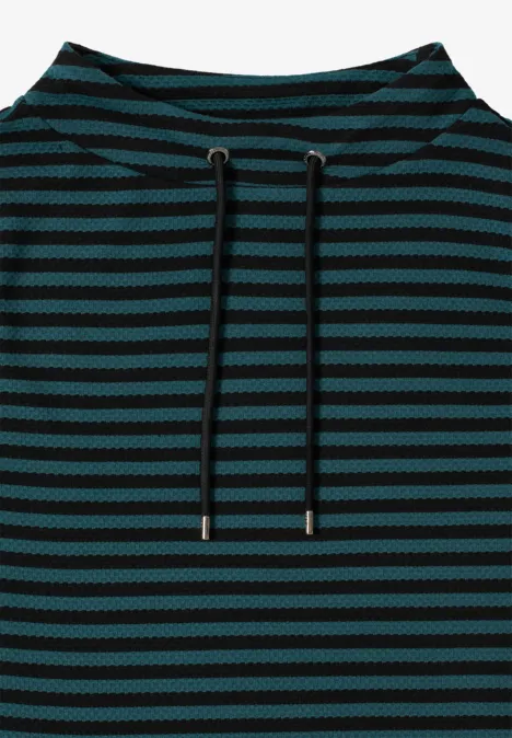 T-shirt rayé à col funnel dark sea green