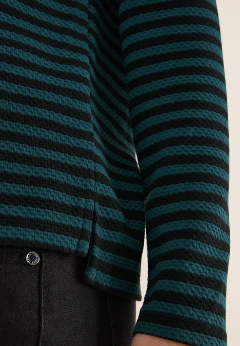 T-shirt rayé à col funnel dark sea green