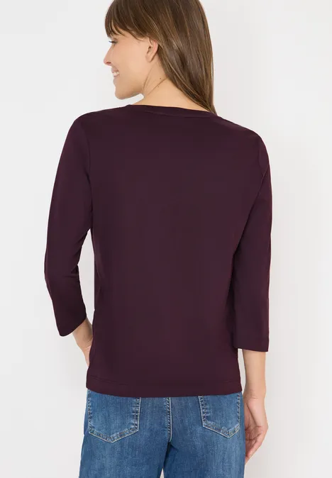 Shirt met glitter tekst eggplant red