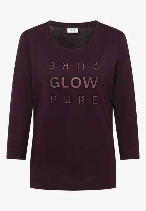 Shirt met glitter tekst eggplant red
