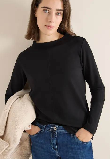 Funnelneck Shirt in Unifarbe Black Funnelneck Shirt in Unifarbe Black
