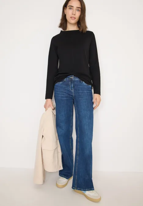 Funnelneck Shirt in Unifarbe Black Funnelneck Shirt in Unifarbe Black