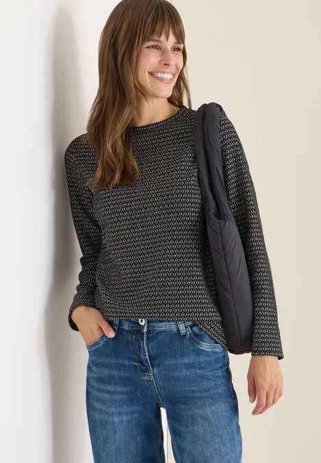 Shirt met structuur, tweekleurig Black