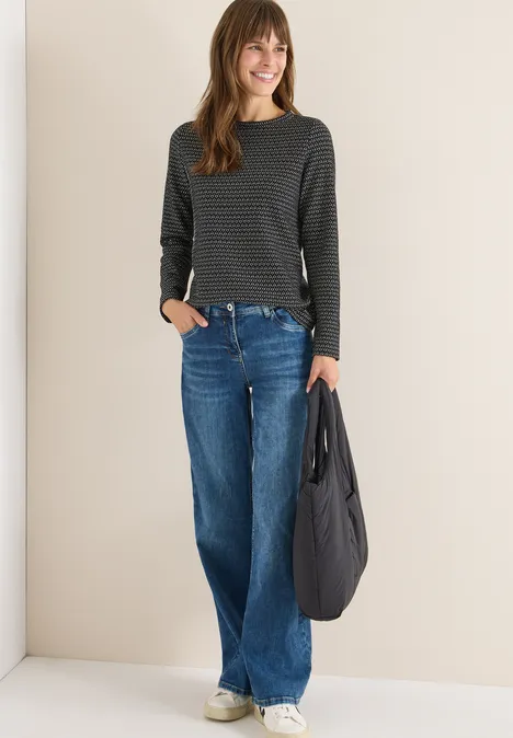 Shirt met structuur, tweekleurig Black