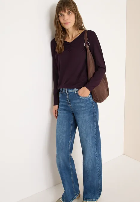 T-shirt basique avec fronces eggplant red