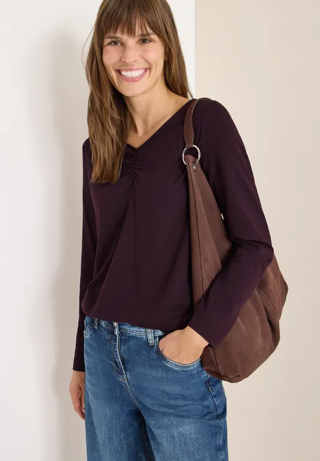 T-shirt basique avec fronces eggplant red