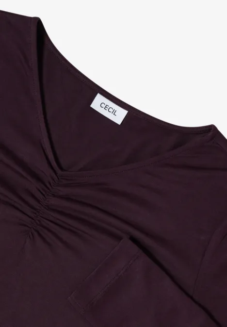 T-shirt basique avec fronces eggplant red