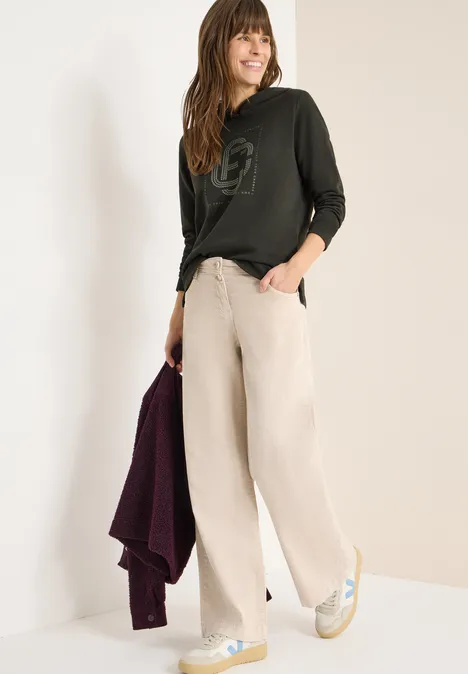 Hoodie mit Schmucksteinen raw khaki