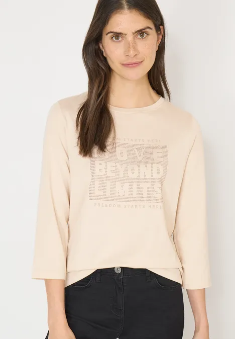 Shirt met edelstenen pearl beige