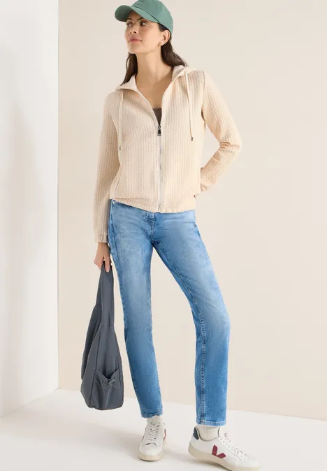 Jas met capuchon en structuur pearl beige