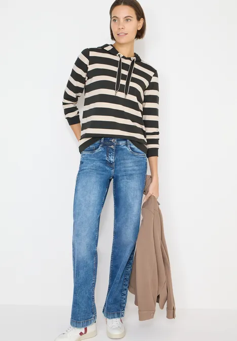 Gestreiftes Hoodie-Shirt raw khaki Gestreiftes Hoodie-Shirt raw khaki