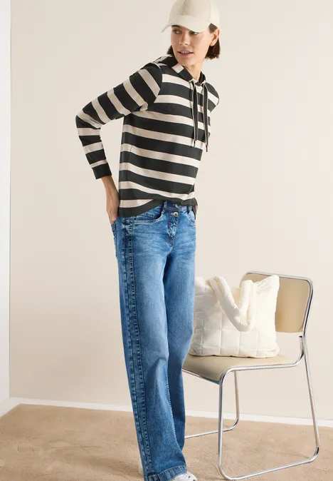 Gestreiftes Hoodie-Shirt raw khaki Gestreiftes Hoodie-Shirt raw khaki