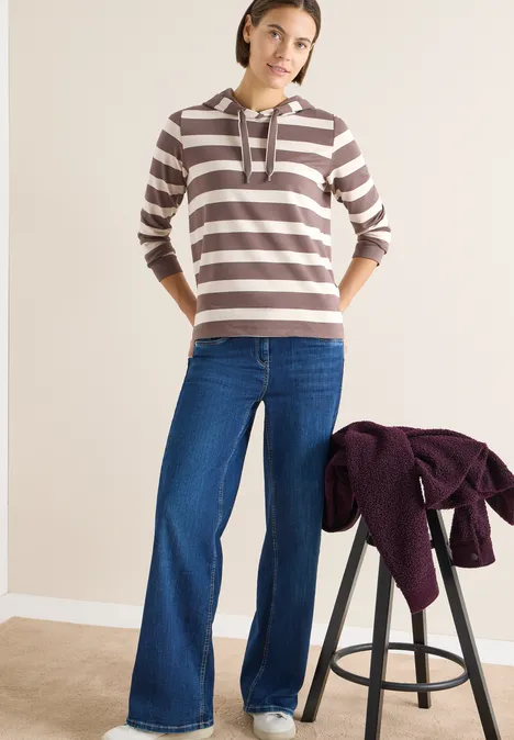Gestreiftes Hoodie-Shirt urban taupe Gestreiftes Hoodie-Shirt urban taupe