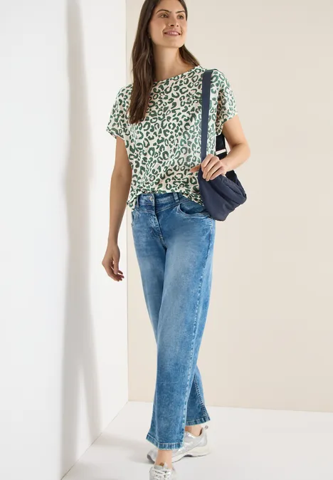 T-shirt look lin avec imprimé léopard macadamia beige