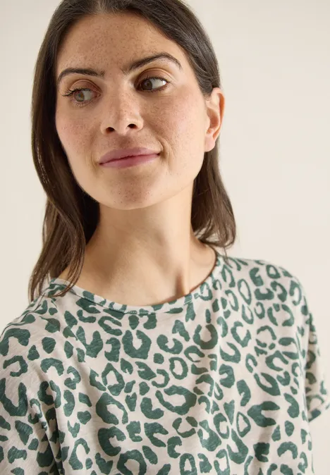 T-shirt look lin avec imprimé léopard macadamia beige