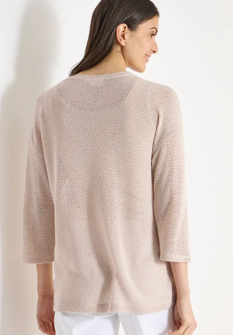 chemise à manches 3/4 en look ajouré macadamia beige