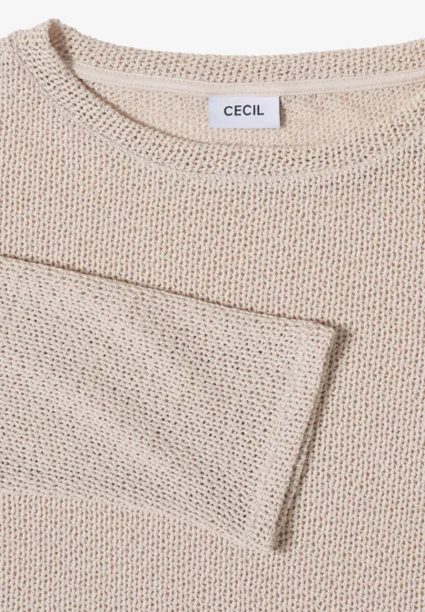 chemise à manches 3/4 en look ajouré macadamia beige